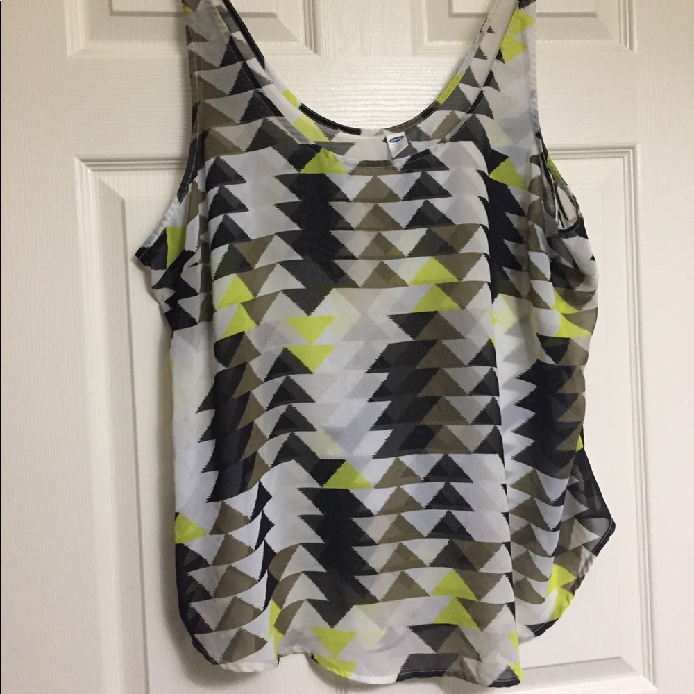 Green and Black Triangle Chiffon Tank