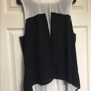 Forever 21 White Black Plunge Chiffon Blouse