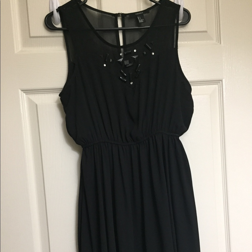 Forever 21 Black Chiffon Rhinestone Dress