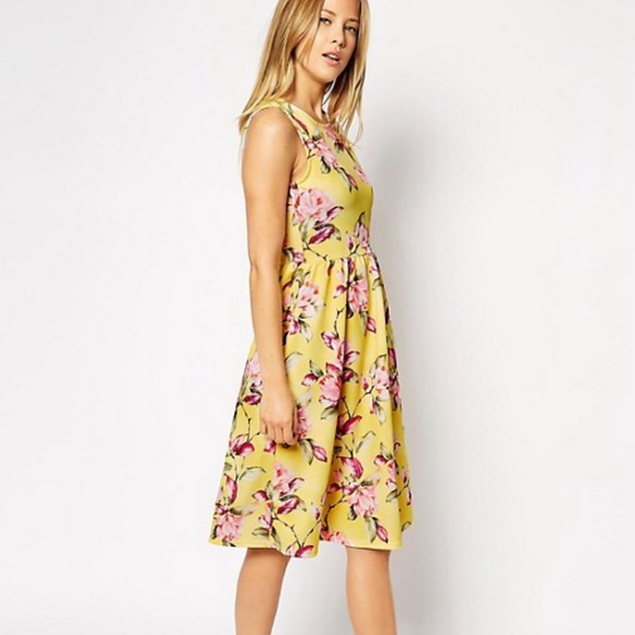 Asos Dresses & Skirts - ASOS Golden Yellow Floral Sleeveless Midi Dress