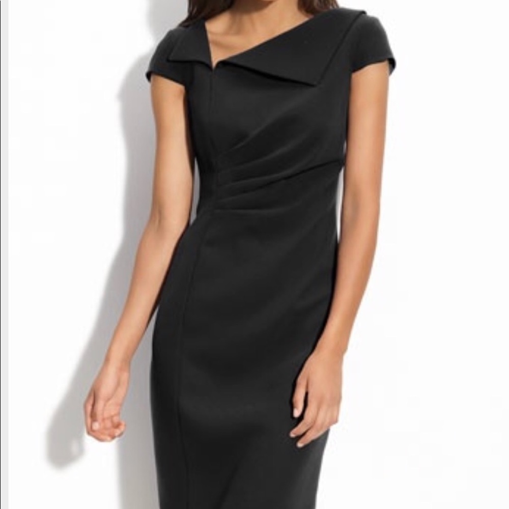 TAHARI ASL Fold Collar Side Ruched Dress Purple 4