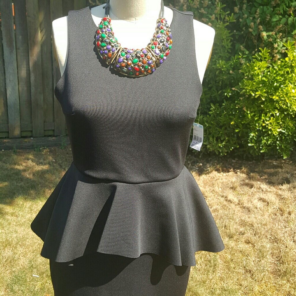 Missy - Black Fitted Tank Dress with HiLo peplum