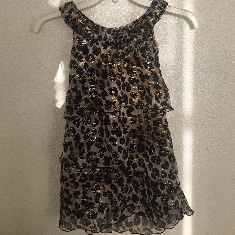 Leopard tiered tank w gold accents & button back