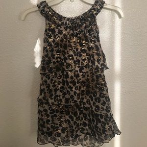 Leopard tiered tank w gold accents & button back