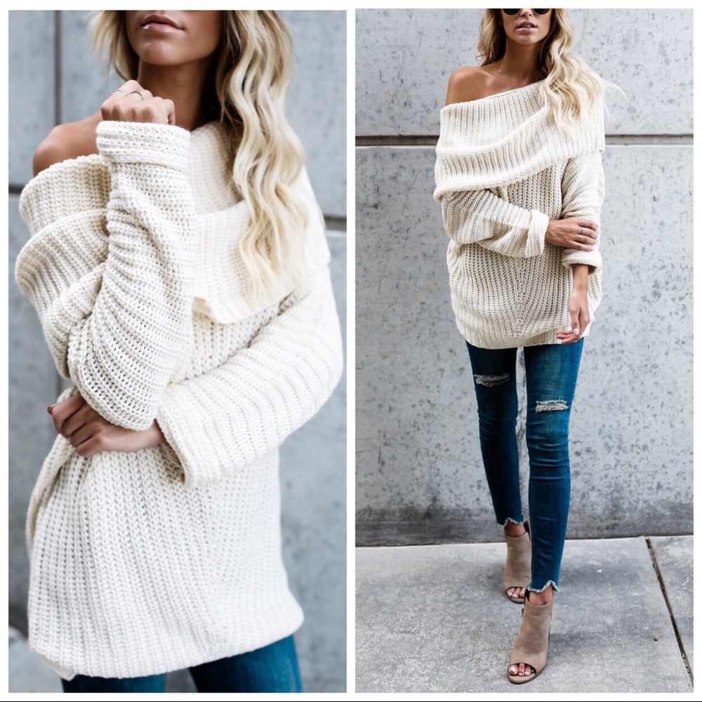 ❗️CLEARANCE❗️Off Shoulder Tunic Sweater S M L - Picture 4 of 4