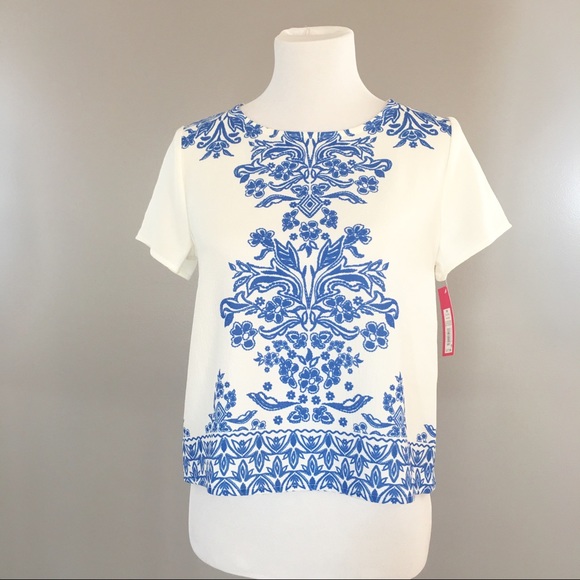 Xhilaration Tops - NWT White Top with Blue Embellishments