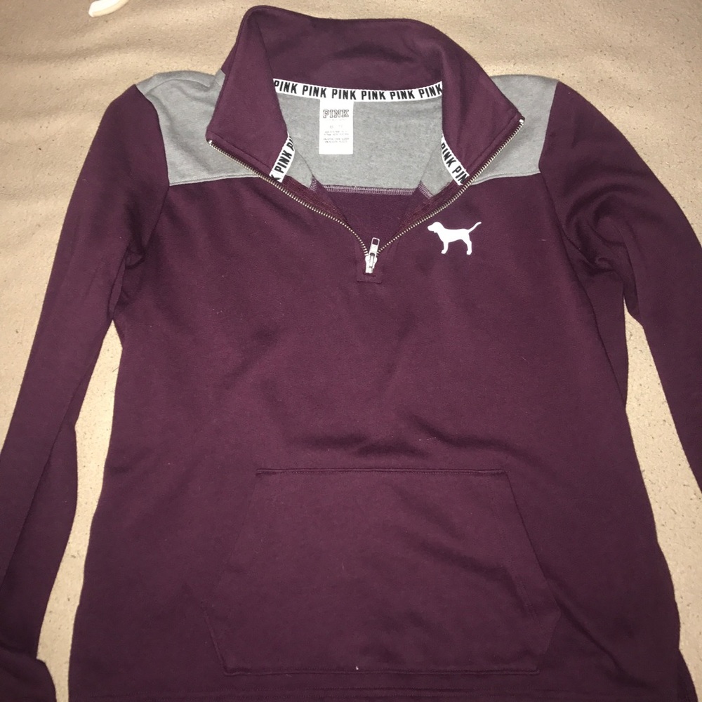 PINK half zip hoodie (burgundy)