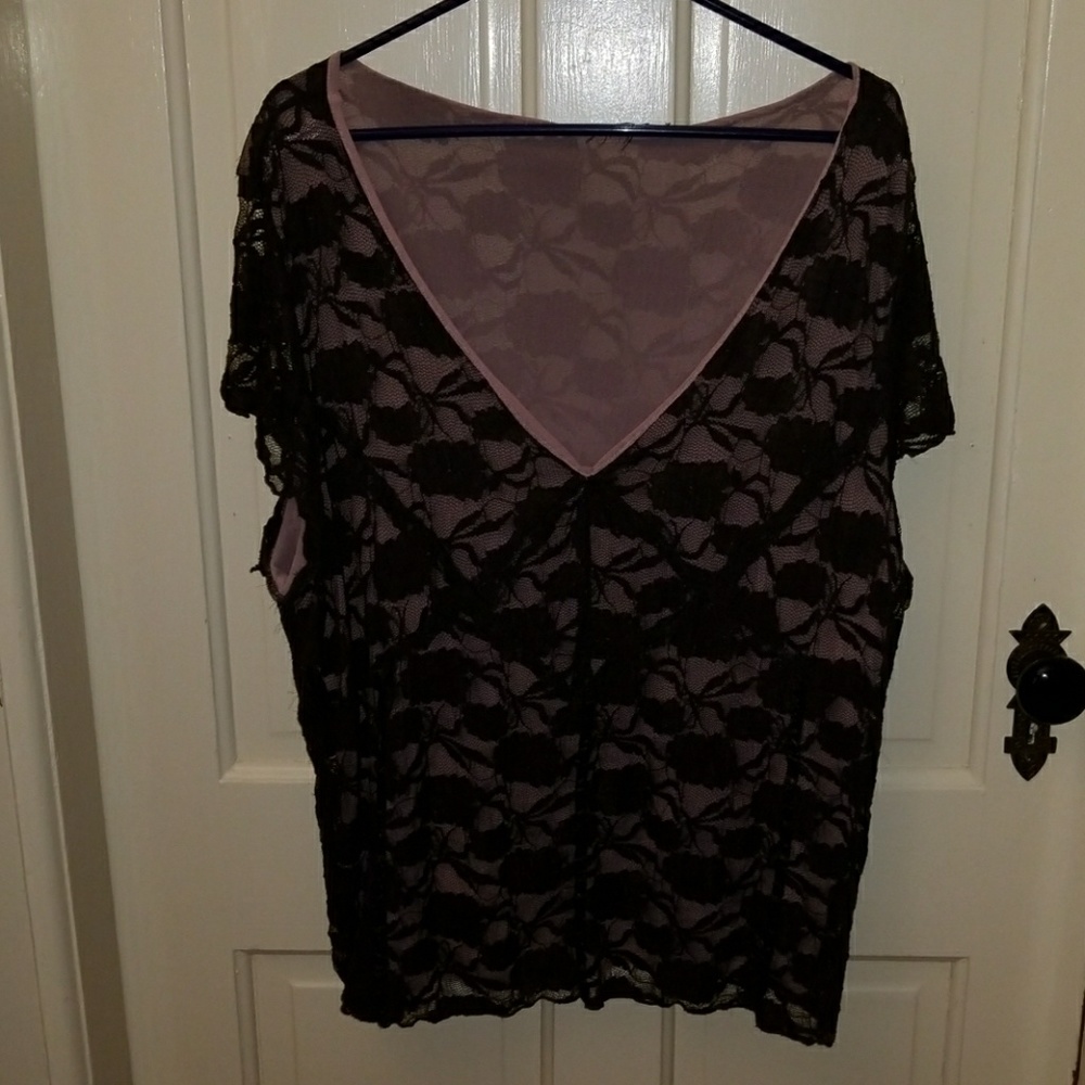 Short sleeve brown lace top