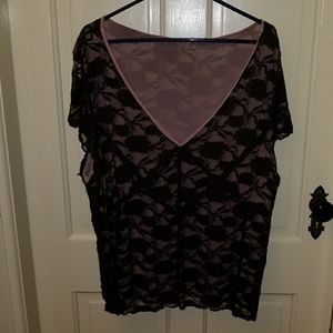 Short sleeve brown lace top