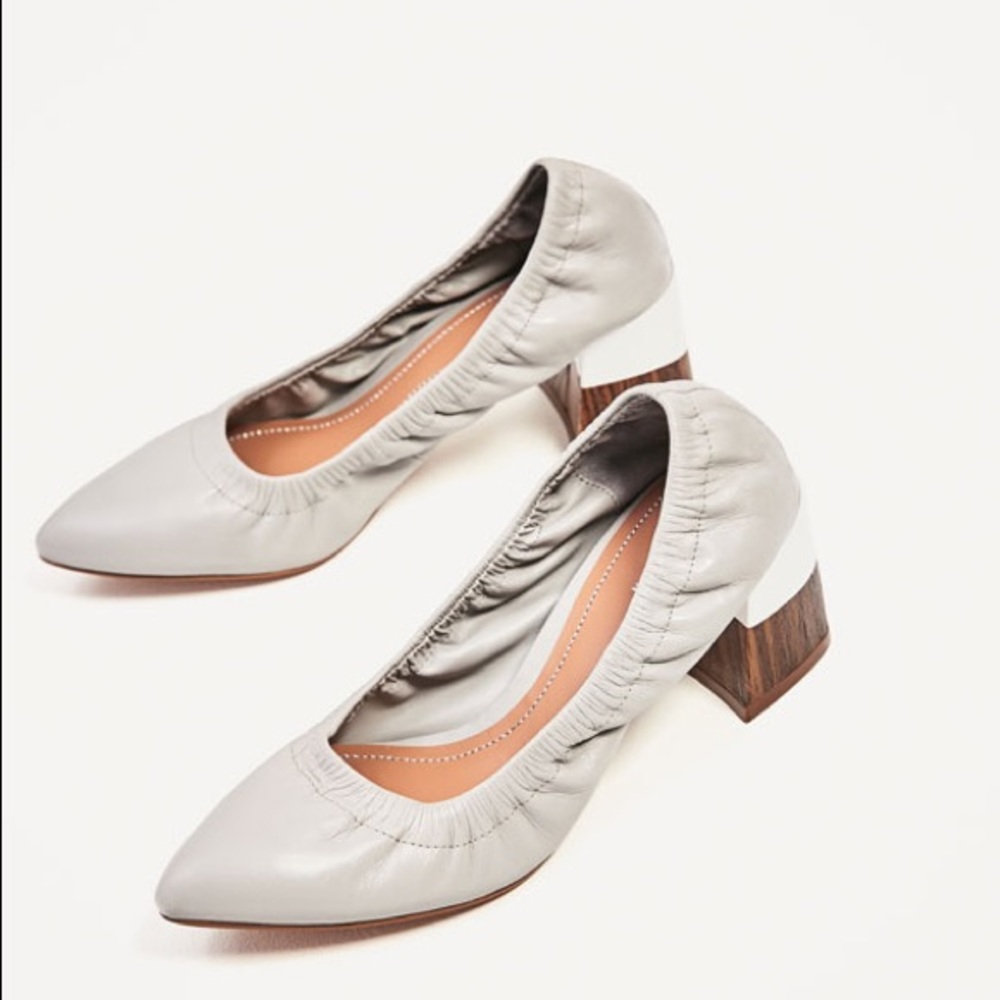 Zara grey leather mid heels with gathered edges - Picture 1 of 4