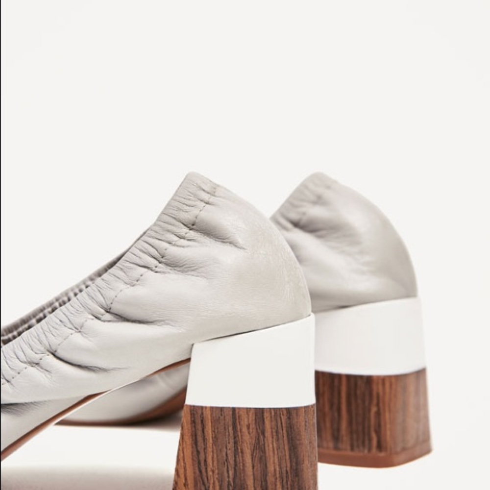 Zara grey leather mid heels with gathered edges - Picture 2 of 4