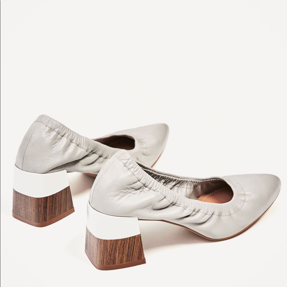 Zara grey leather mid heels with gathered edges - Picture 3 of 4