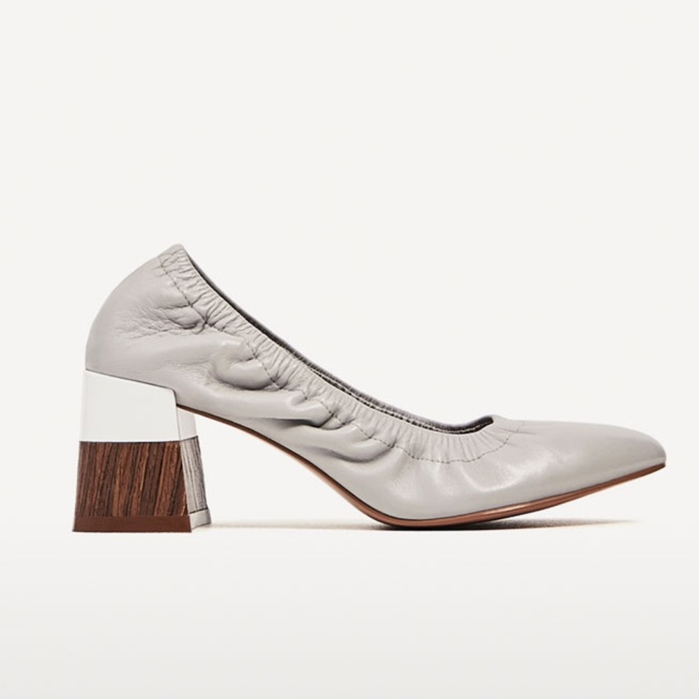 Zara grey leather mid heels with gathered edges - Picture 4 of 4