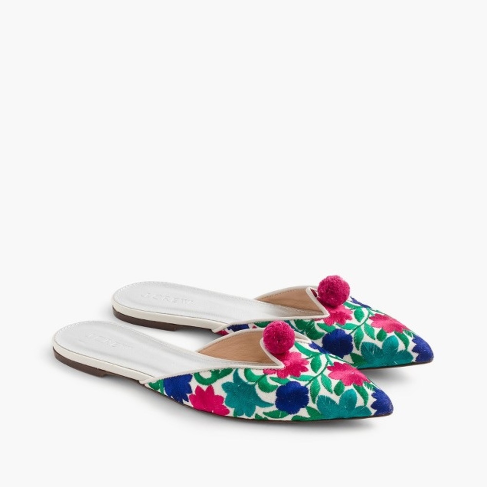 J crew Floral Embroidered Pointed Toe Slide Mules