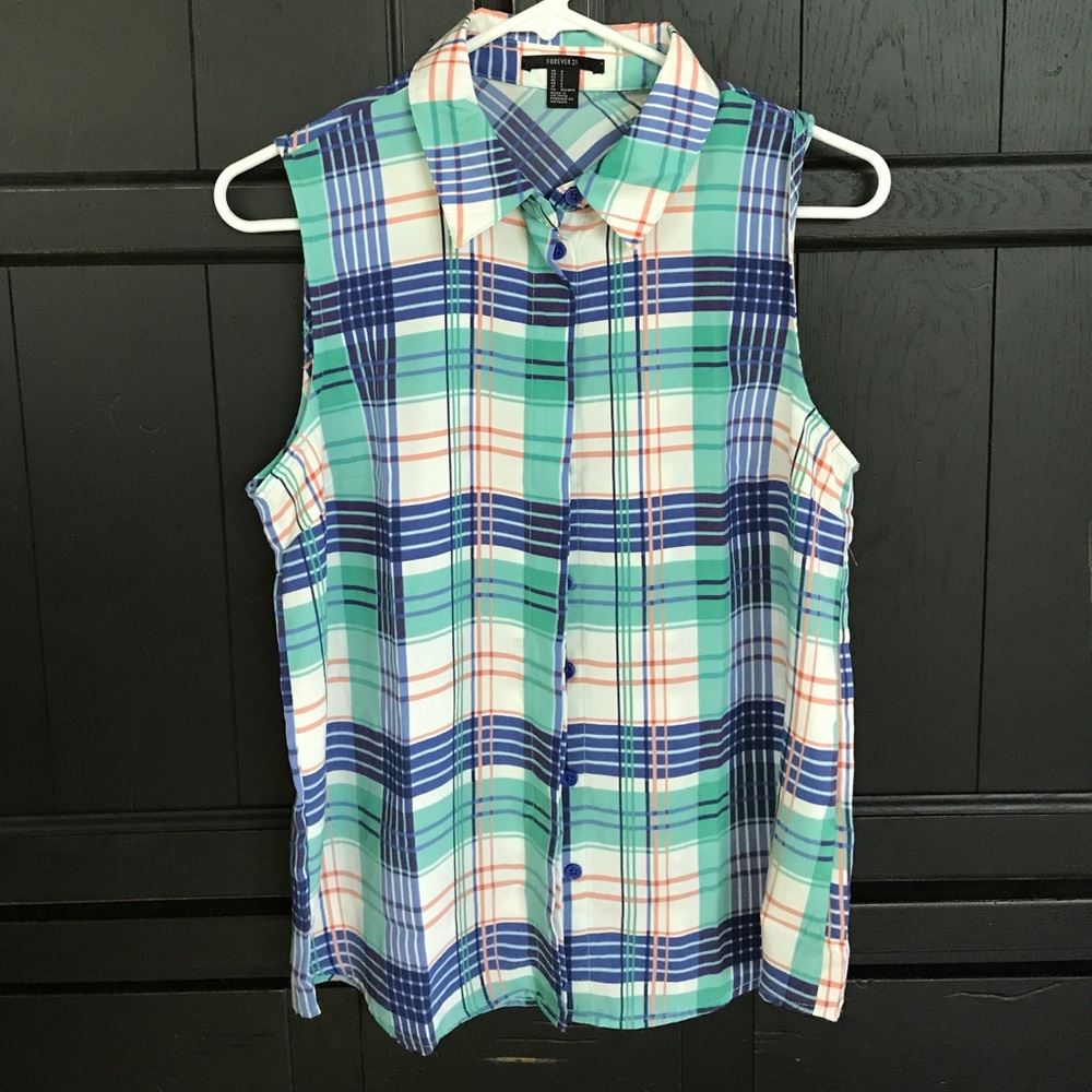 Sleeveless Plaid Button Down *NEVER WORN*