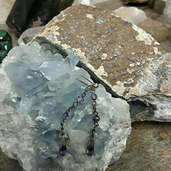 Vintage Sterling & Amethyst Earrings - Picture 2 of 3