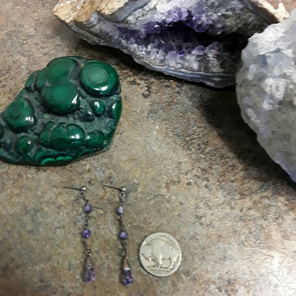 Vintage Sterling & Amethyst Earrings - Picture 3 of 3