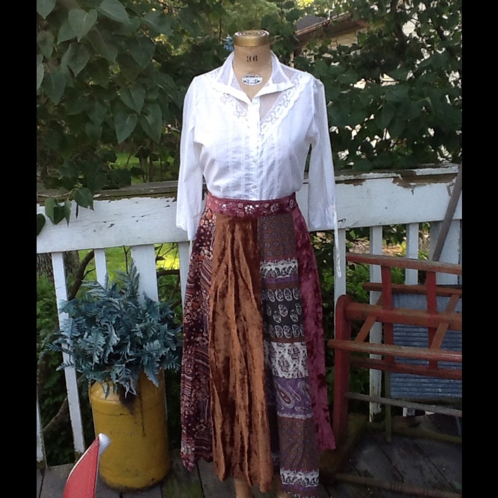 Vtg Hippie Mixed Media Full Skirt...Gorgeous!