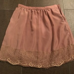 Tan mini Skirt with lace detail