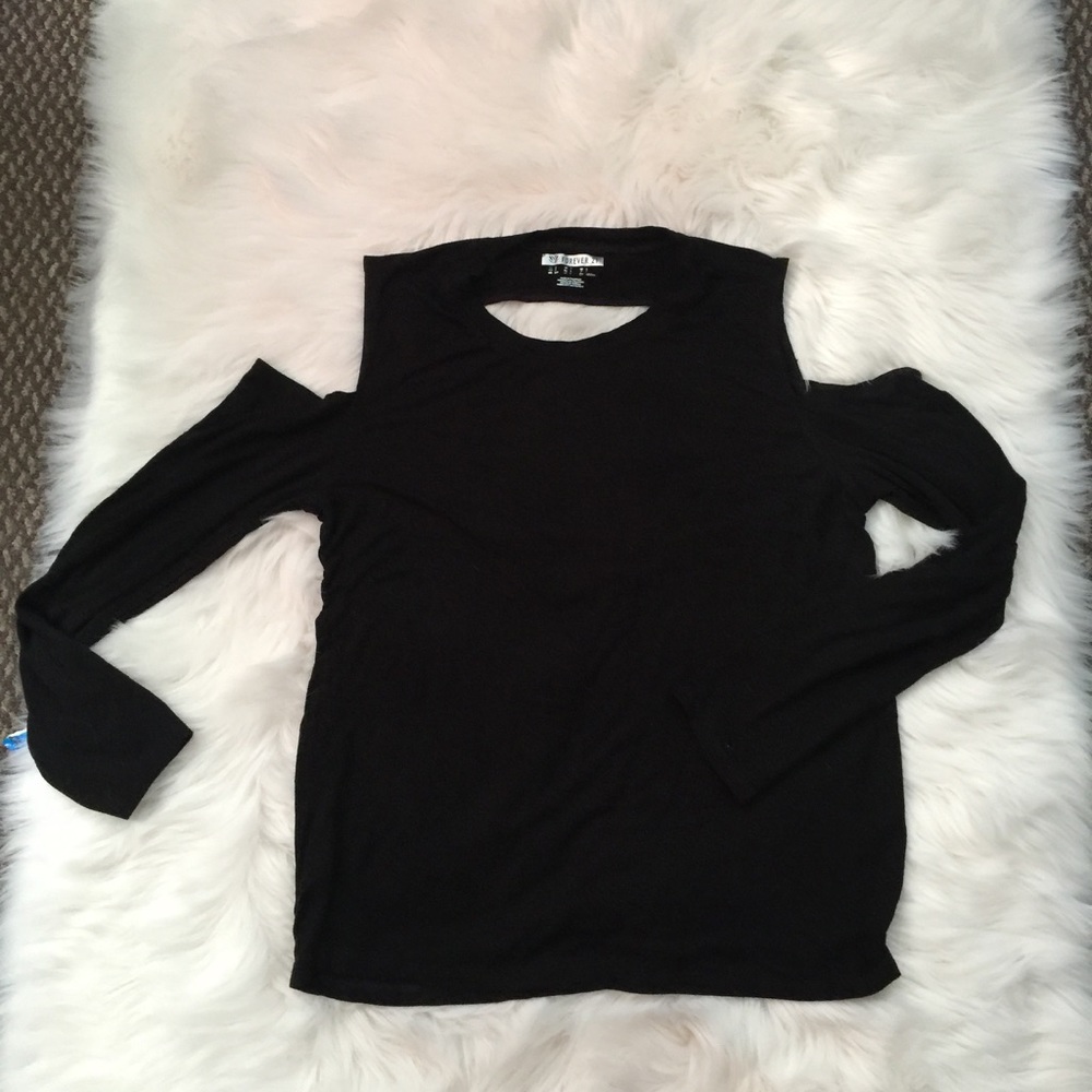 Cold Shoulder Open Back Cut Out Shirt Black S