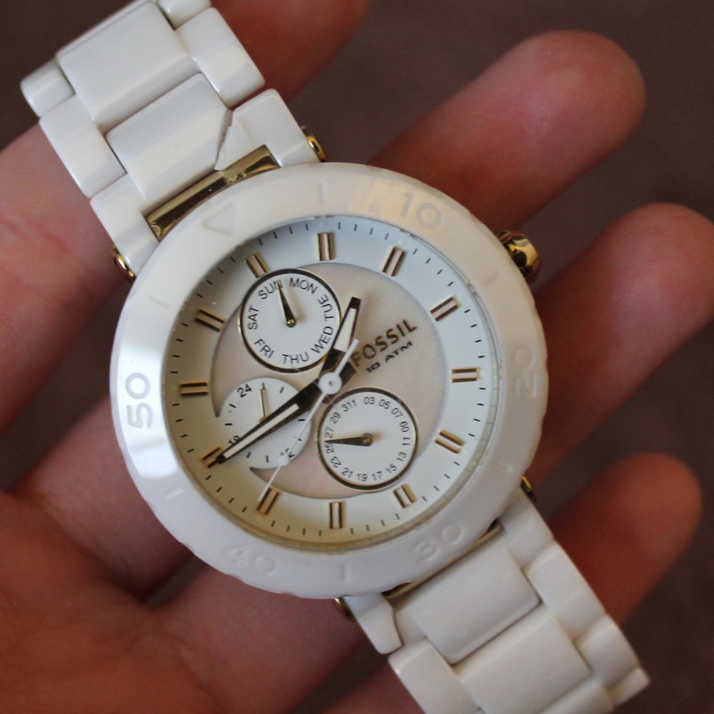 FOSSIL White and Gold Multifunction Women's Watch