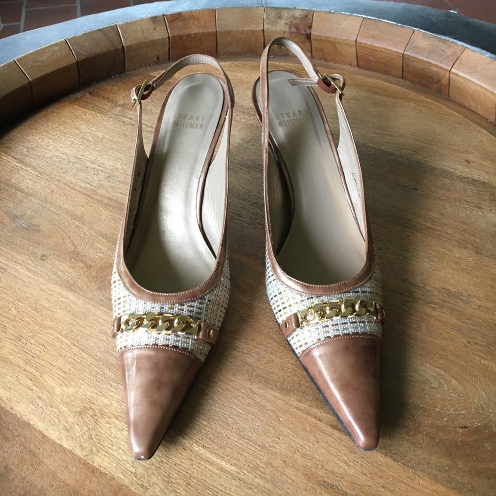 Stuart Weitzman tweed slingback pumps