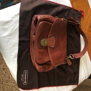 Dark Tan Shoulder Coach Handbag/comes with duster