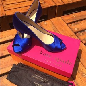 Kate Spade blue satin peep toe heels