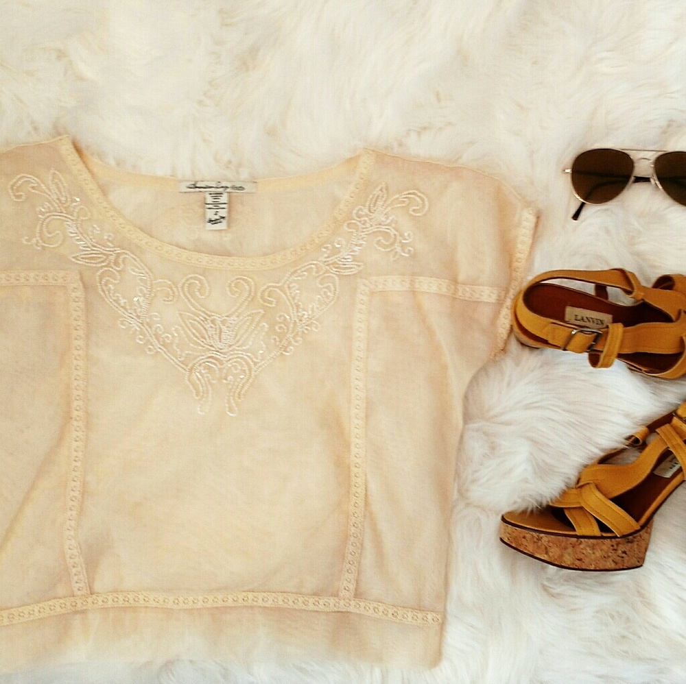 American Rag  sheer beaded top