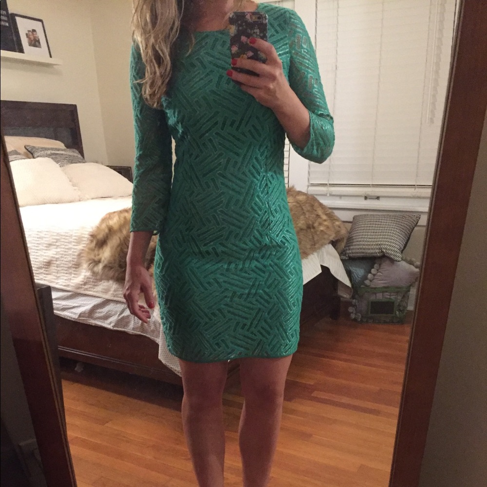 Green lace dress with metallic dress