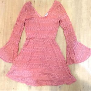 Francesca's Mauve Lace Dress with Bell Sleeves