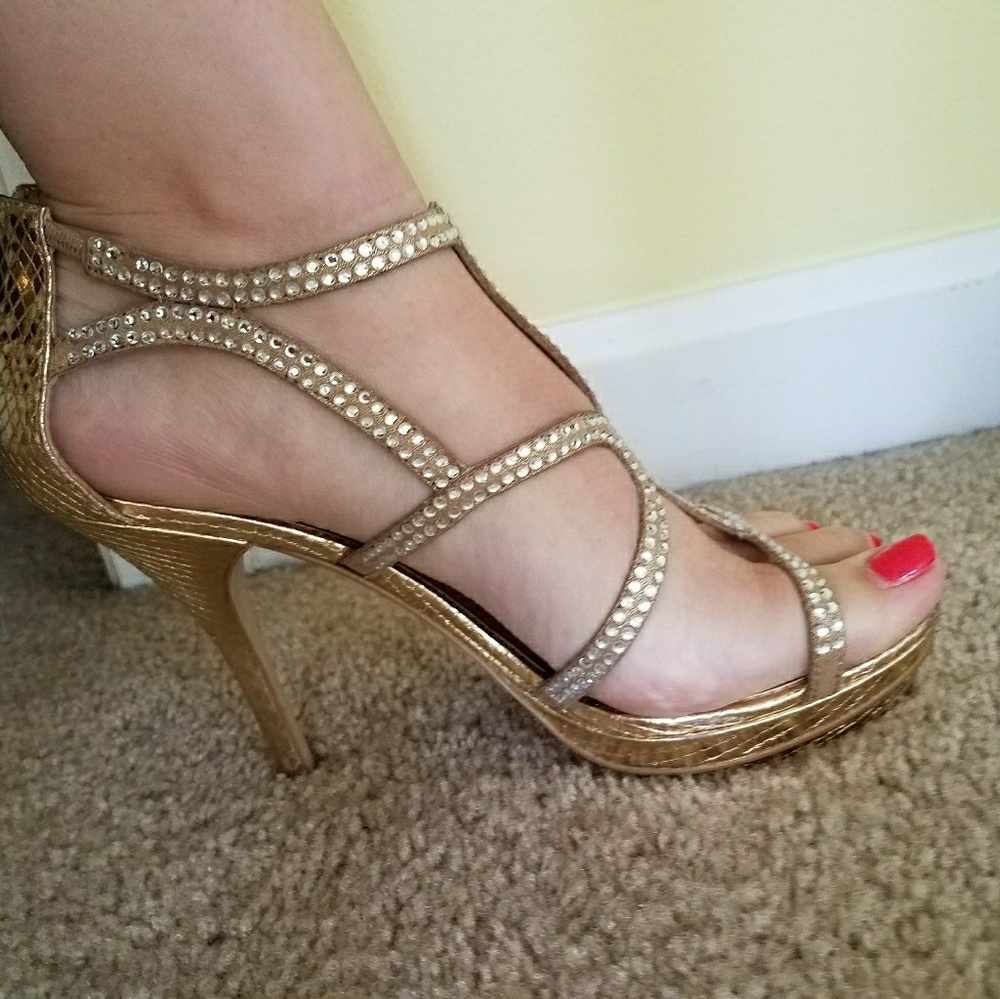 Gold high heels