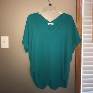 Teal short sleeved, v-neck blouse
