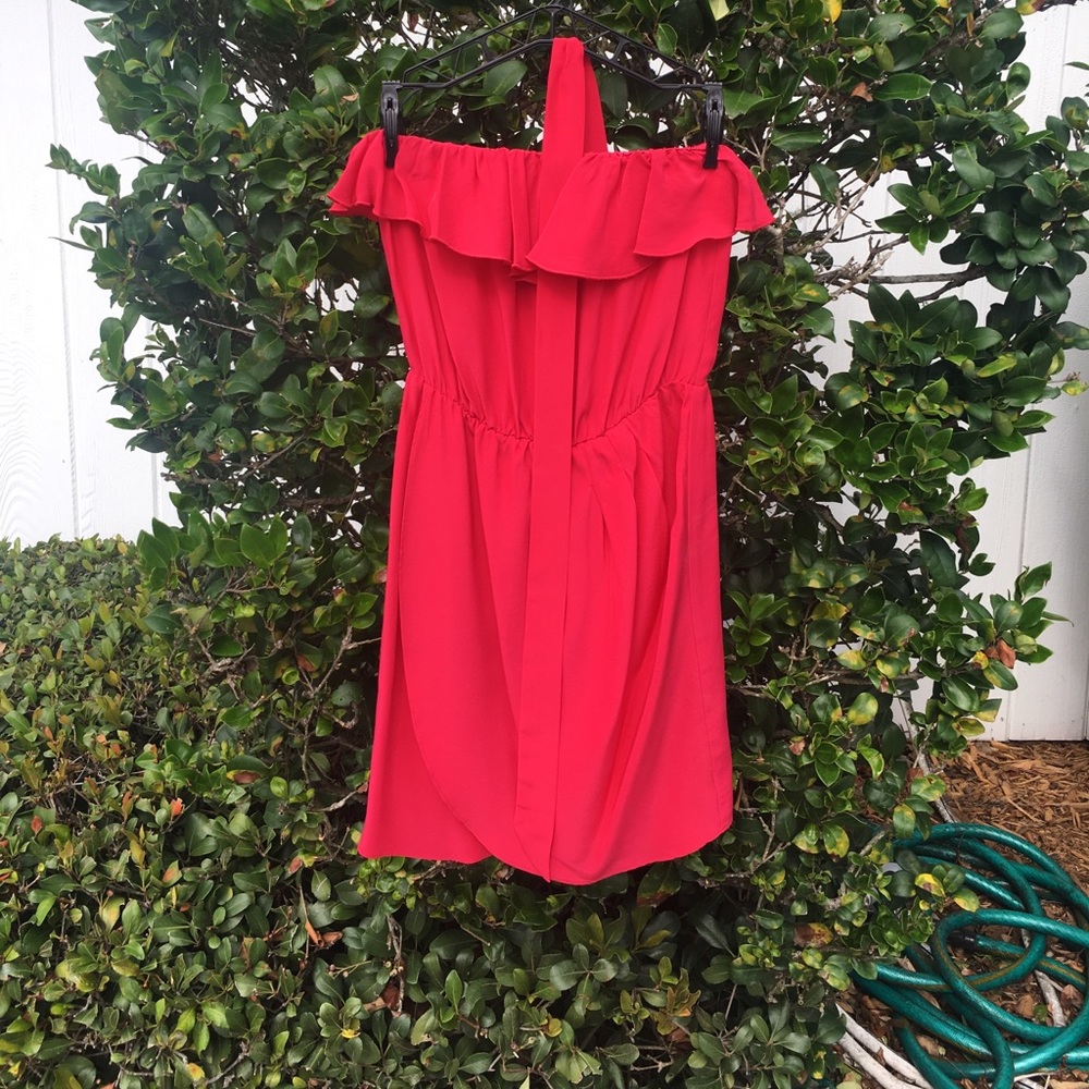 💗Cherry Red Silk Strapless Dress