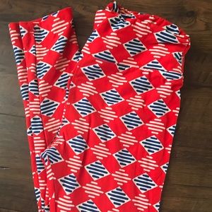 OS LLR - orangish blue and white triangle leggings