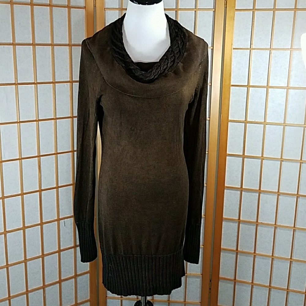 YUKA copper brown cowl neck sweater dress