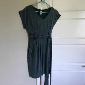 Gray-green, belted knit dress. Rhapsody, size M.