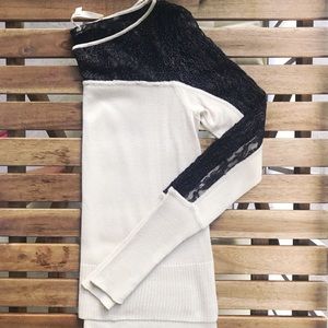 Black Lace Inlay Beige Sweater