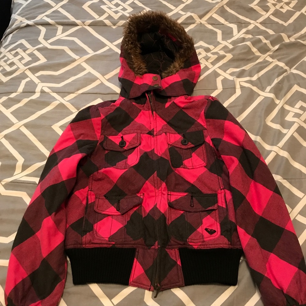 ROXY Pink and Black Plaid Jacket