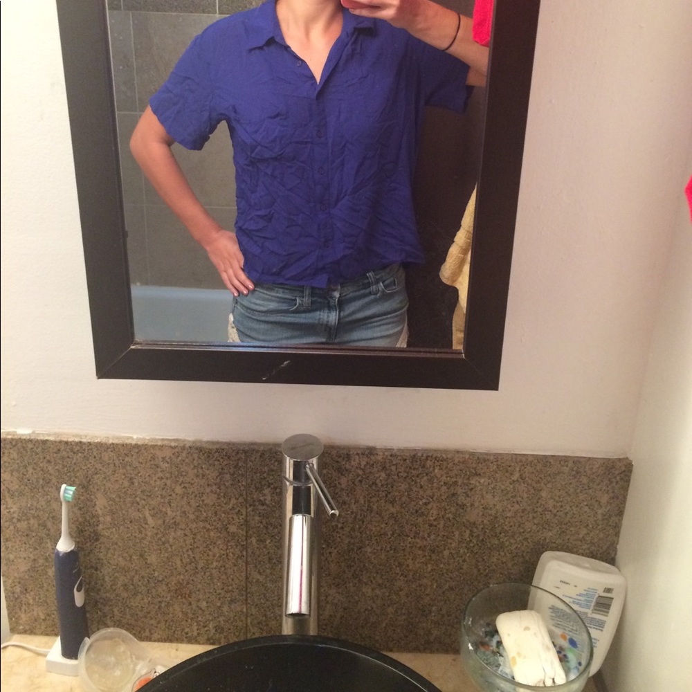 Sexy back navy blue blouse