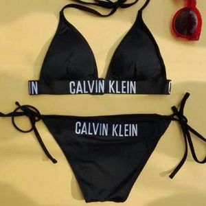 Calvin Klein Bikini Swimsuit Black Polyester