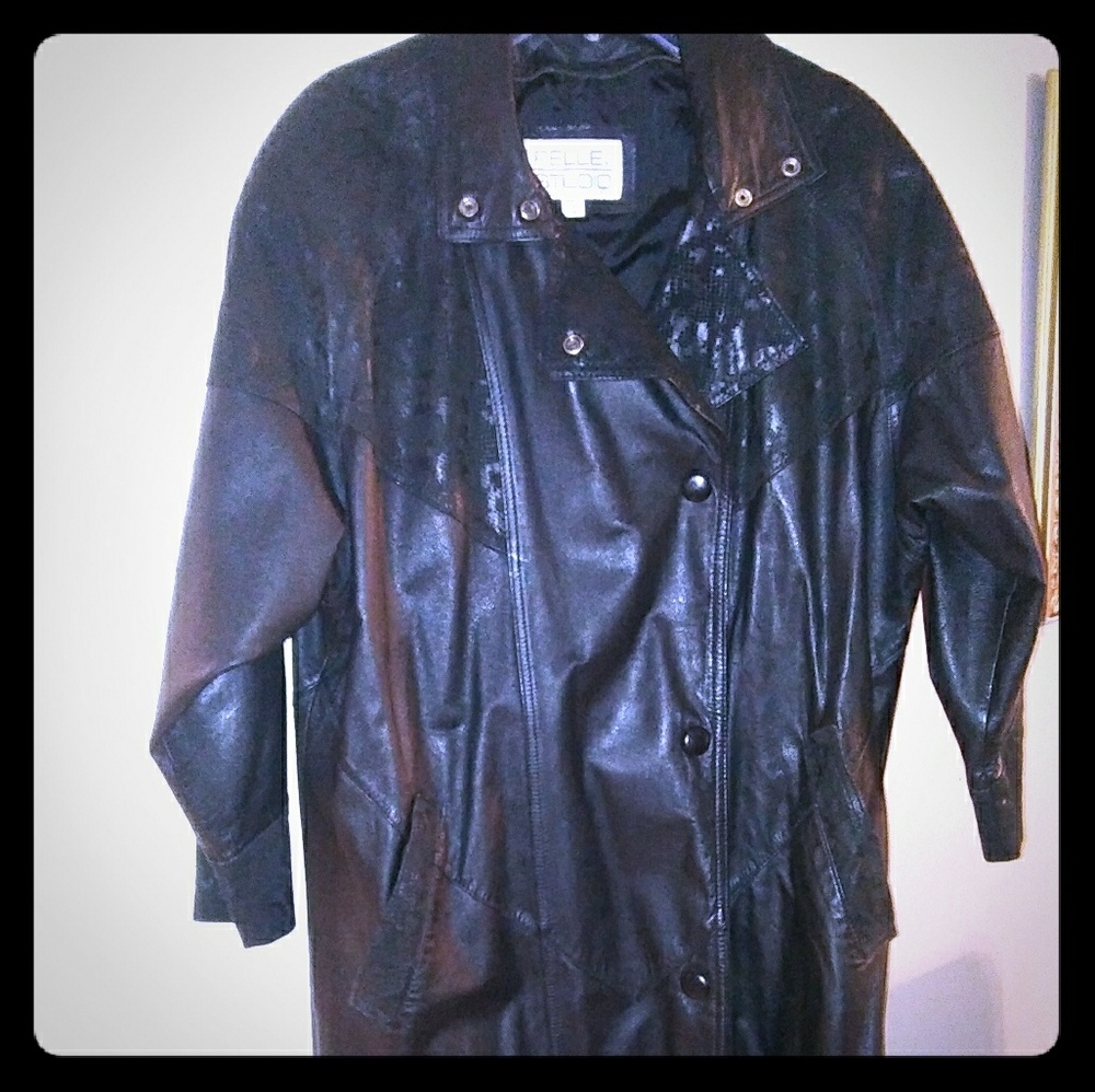 90's Long Leather Trench Coat Good Condition