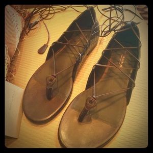 Italian lace up chocolate brown flat  sandals.