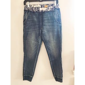 Denim joggers with tie waist