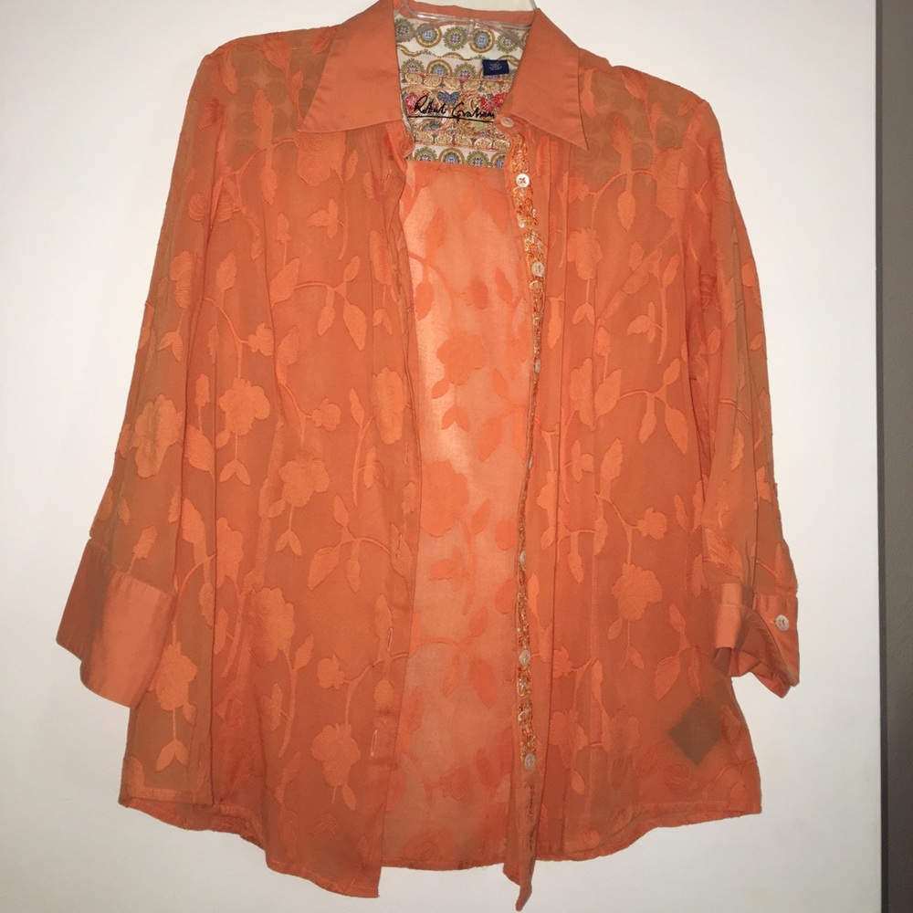 Robert Graham tangerine embroidered shirt.