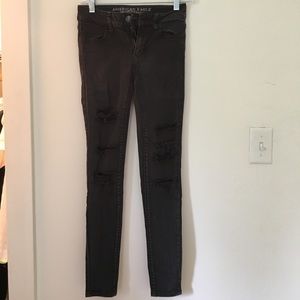 american eagle black ripped skinny jeans