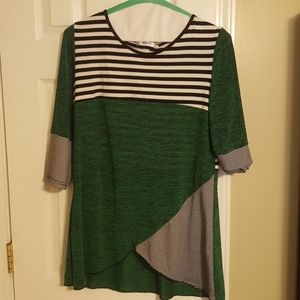Black, green, white asymmetrical top