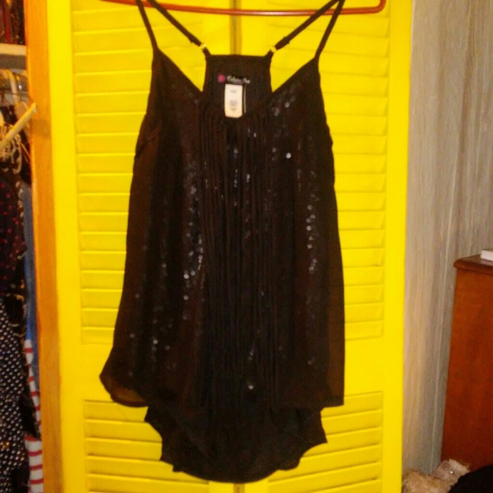 Black peek a boo sequin top