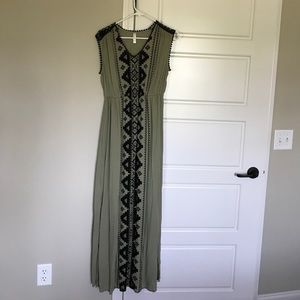 Maxi Dress, olive green with black trim/detailing