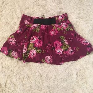Girls burgundy floral print skirt